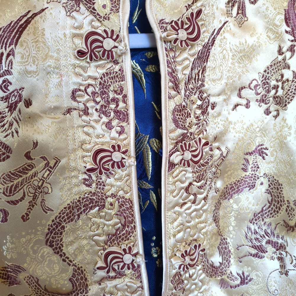 VTG Reversible Chinese Brocade Jacket Dragon Phoenix Frog Closure L 80s 90s Tang - Picture 9 of 9